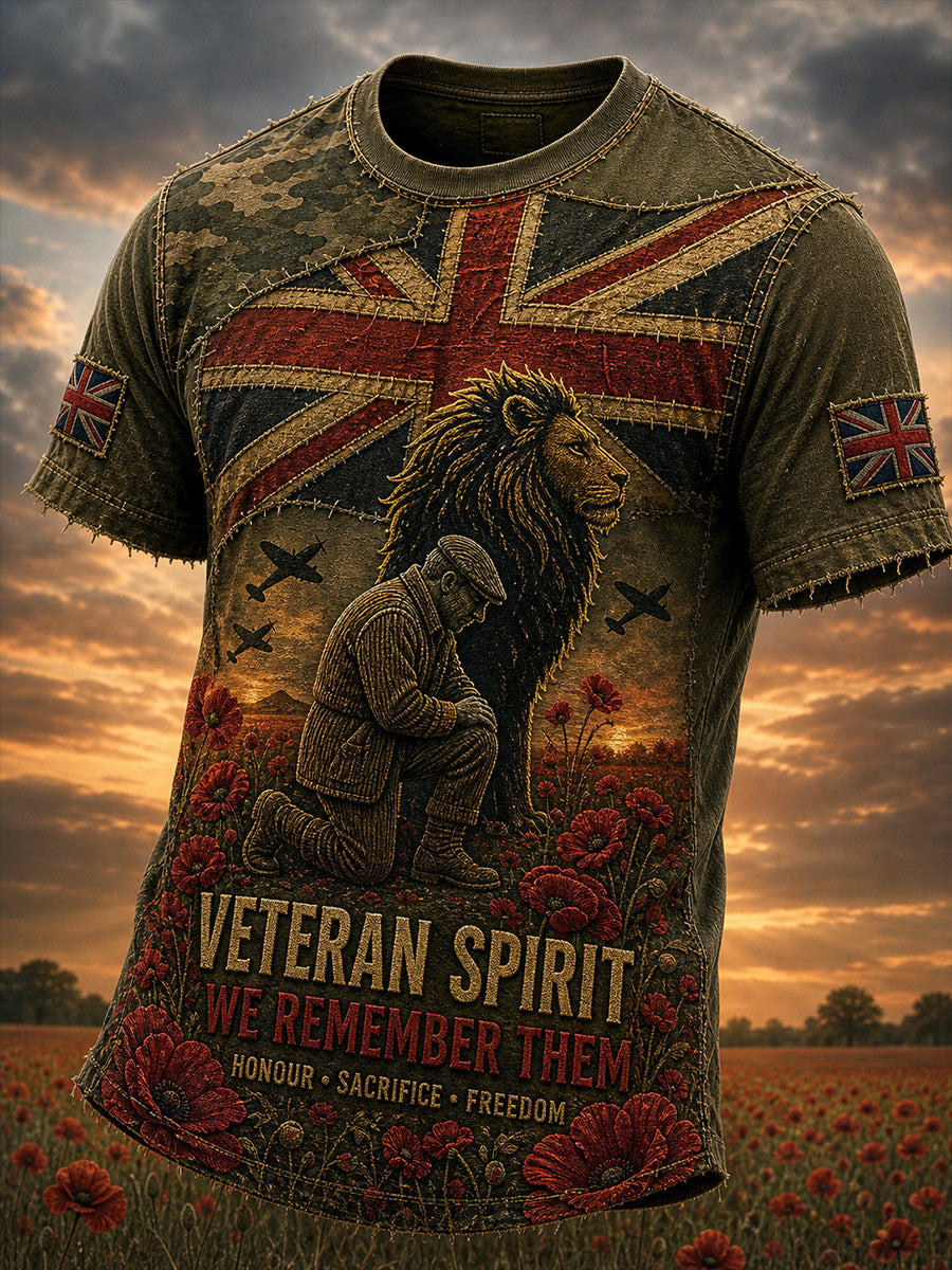 Vintage-Style British Veteran Graphic Casual T-Shirt