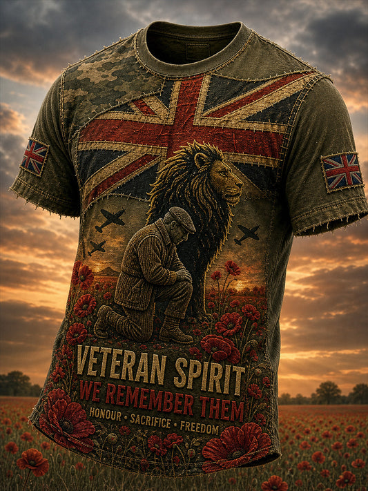 Vintage-Style British Veteran Graphic Casual T-Shirt
