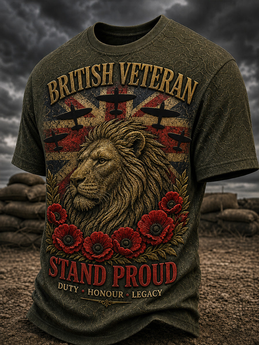 Vintage-Style British Veteran Graphic Casual T-Shirt