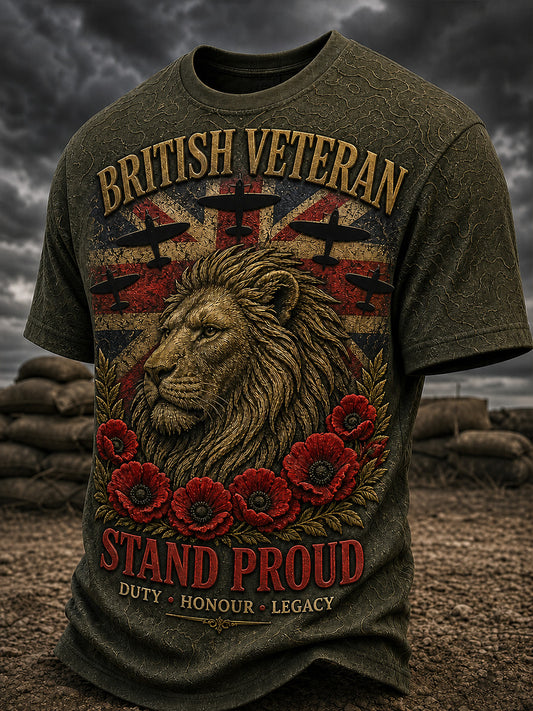 Vintage-Style British Veteran Graphic Casual T-Shirt