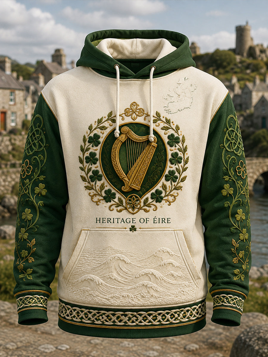 Men's Irish Patriotic Commemoration Oversized Drop-Shoulder Hoodie with Pockets