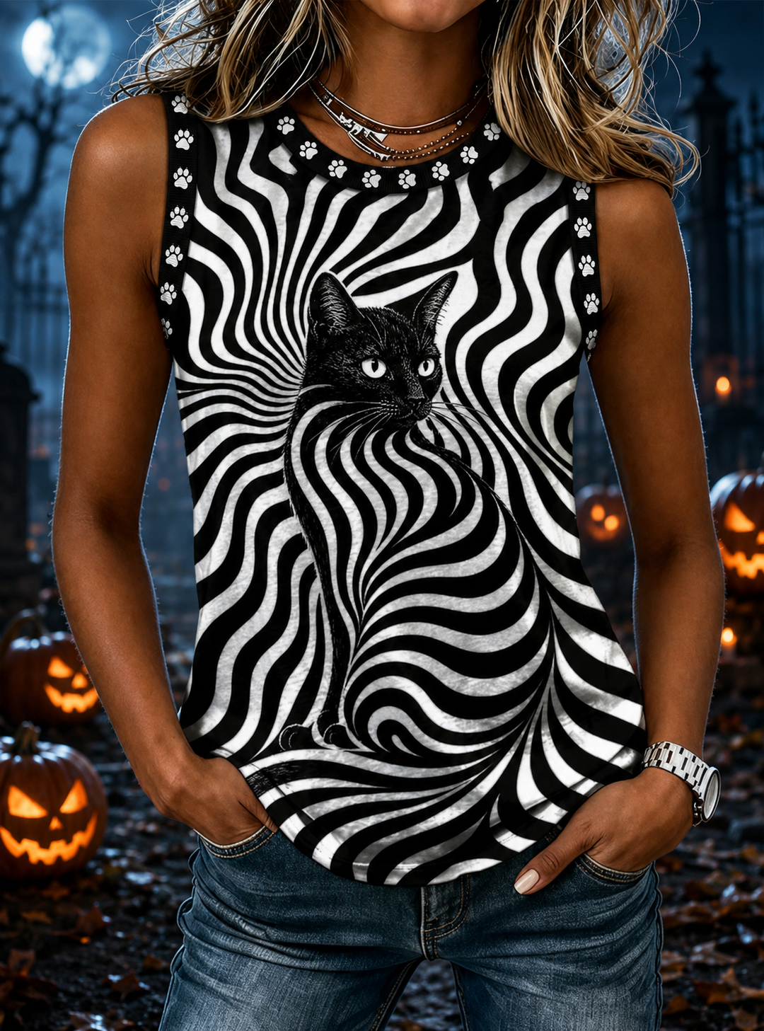 Women's Black Cat Stripes  Vests