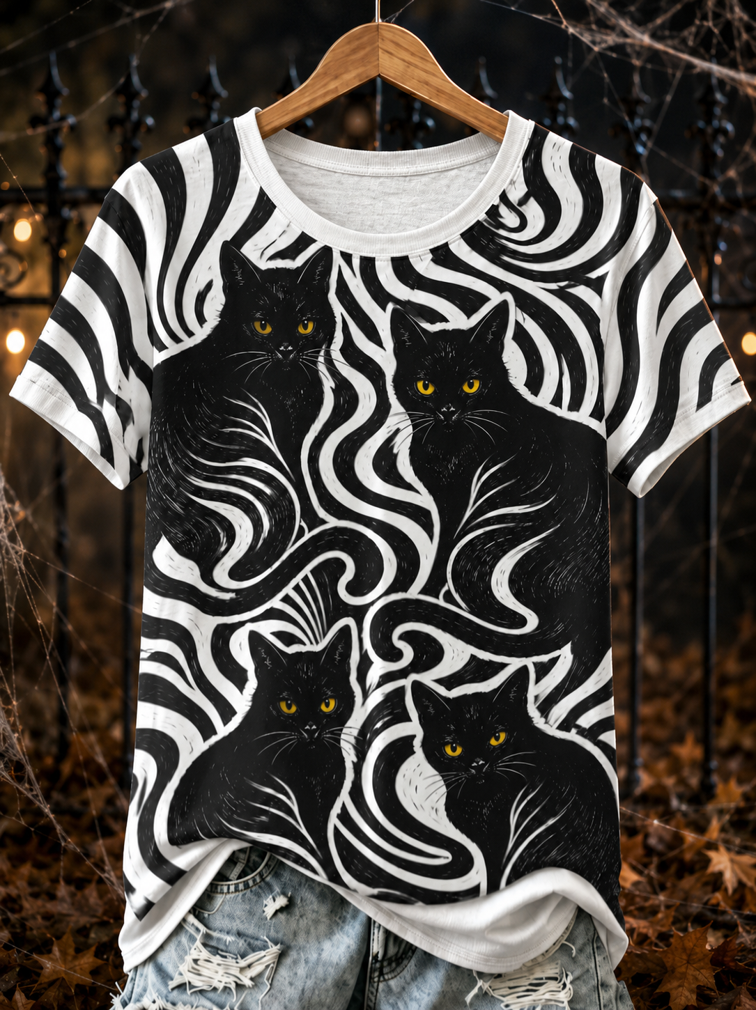Women's Black Cat Stripes  T-shirt