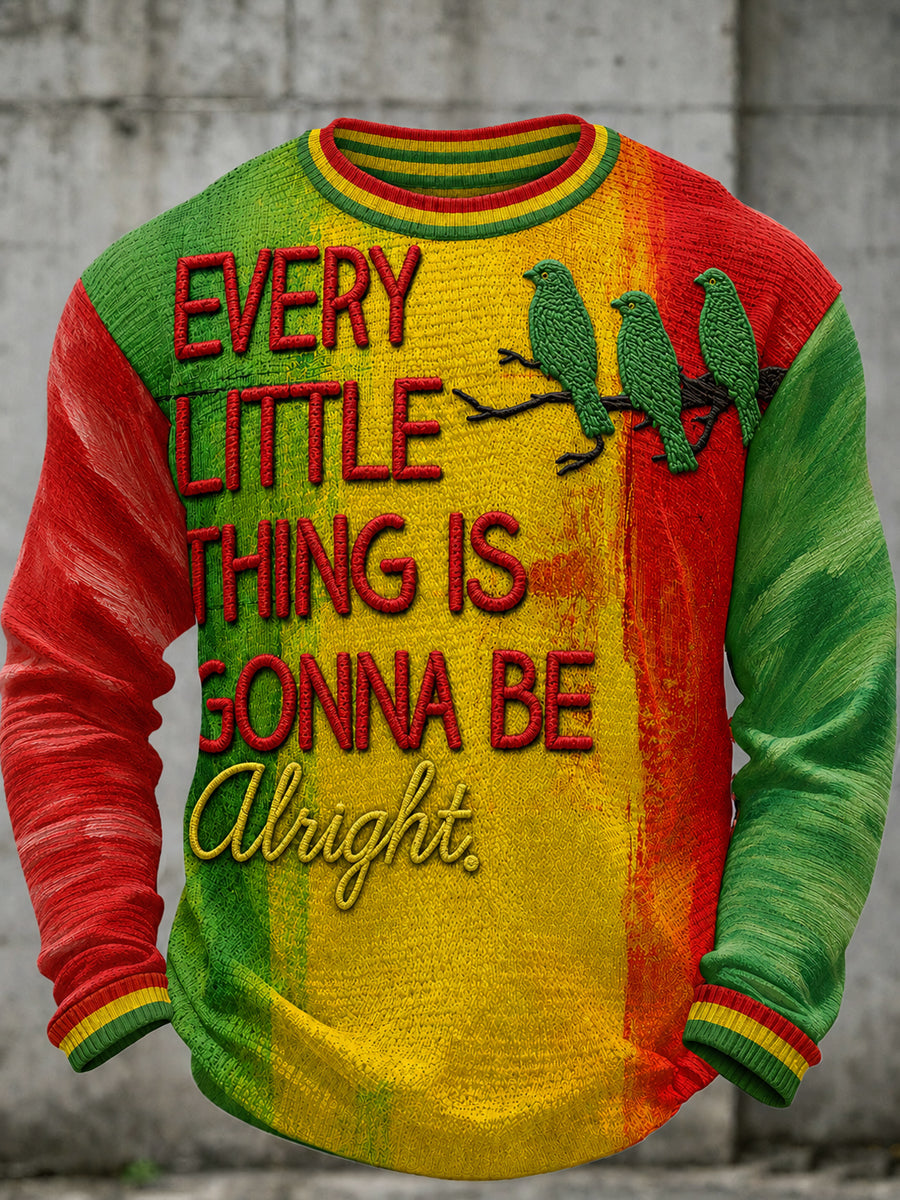 Men's Reggae Music Printed Waffle Long Sleeved Round Neck Sweatshirt