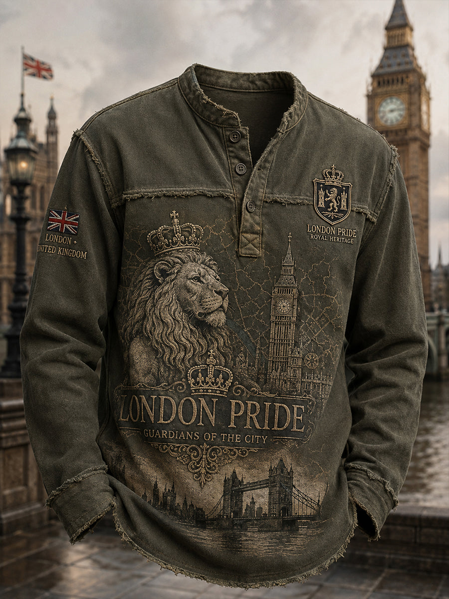 Men's Long-Sleeve Top With Urban Commemorative Graphic Print