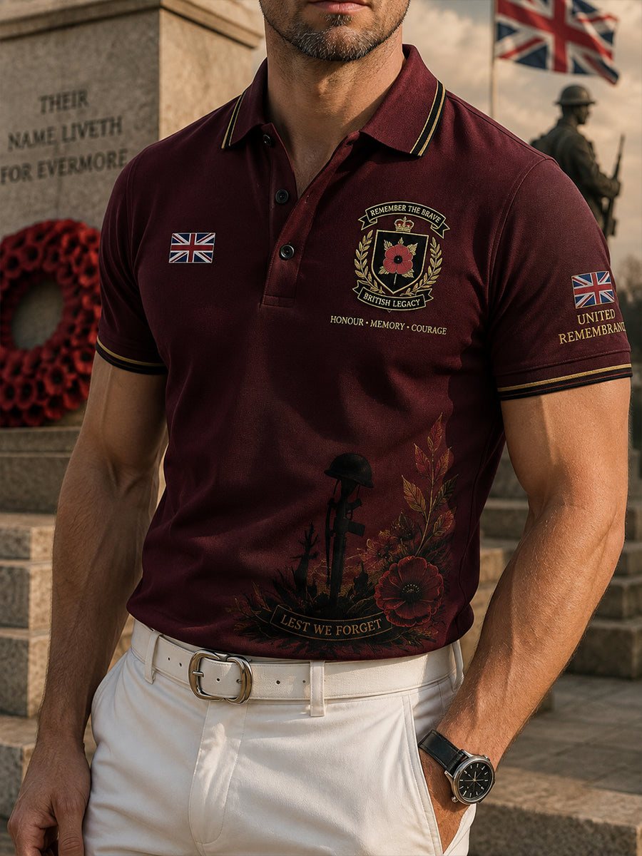 Men's Short-Sleeve Polo Shirt With Vintage Veteran Commemorative Print