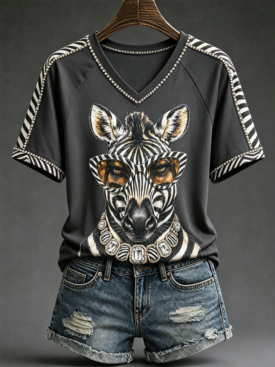 Women's Fun Zebra V-Neck T-Shirts