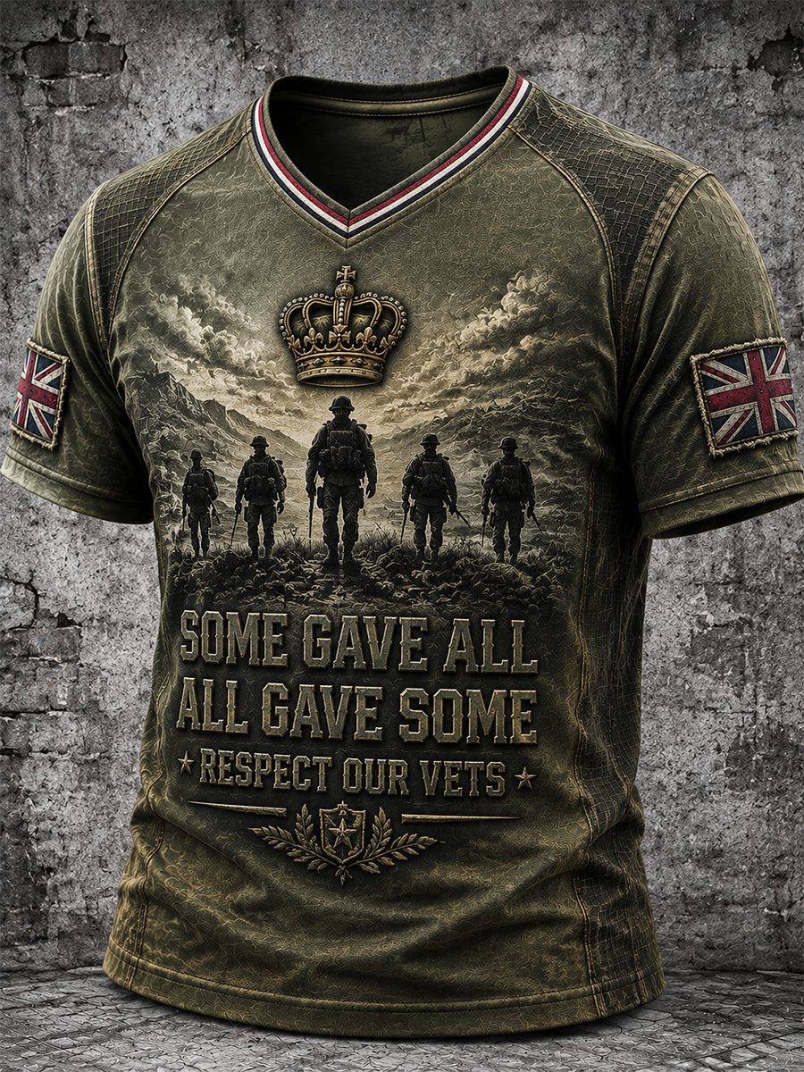 Men's Retro Patriotic Veteran Attitude Print Short-Sleeve T-Shirt