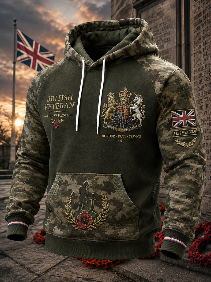 Men's Vintage Veteran-Themed Graphic Hoodie