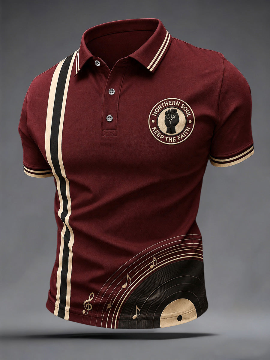 Men's Retro Northern Soul Keep The Faith Print Casual Polo