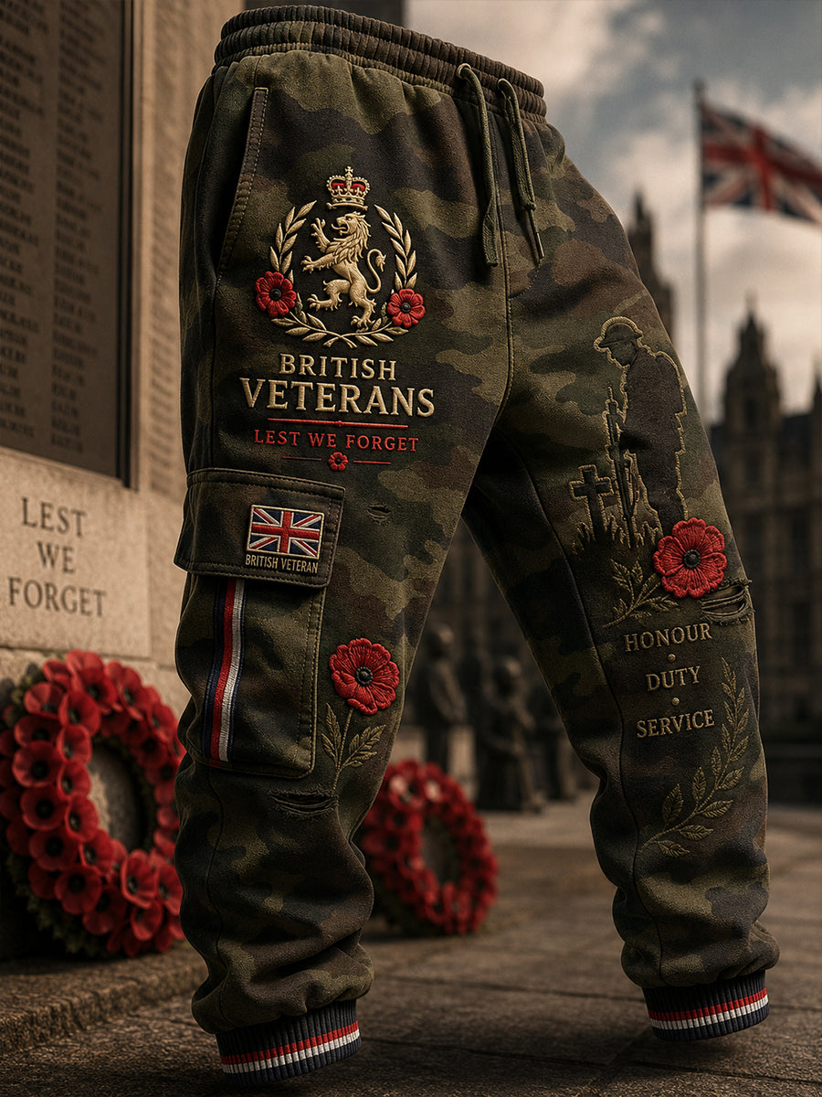 Men's Casual Trousers With Vintage Veteran-Inspired Camouflage Elements
