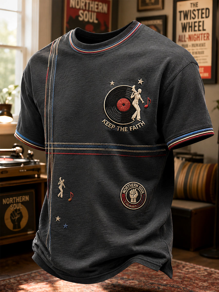 Men's Retro Northern Soul Keep The Faith Print Casual Tee