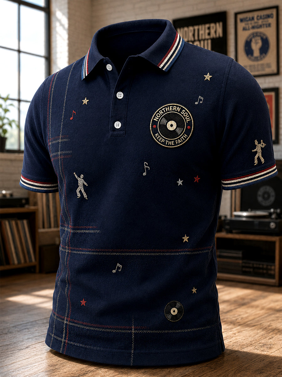 Men's Retro Northern Soul Keep The Faith Print Casual Polo Shirt