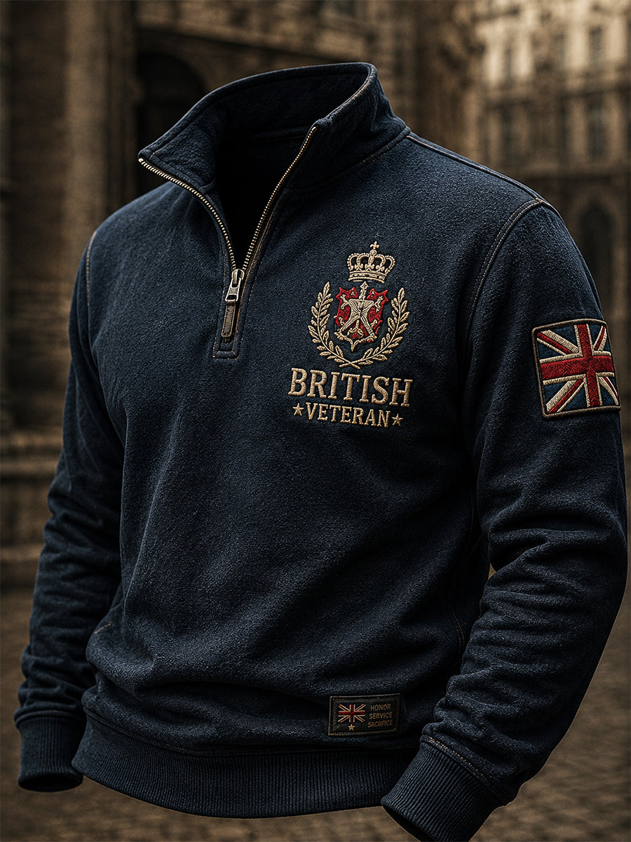 Men's British Veteran Commemorative Print Zipper Hoodie