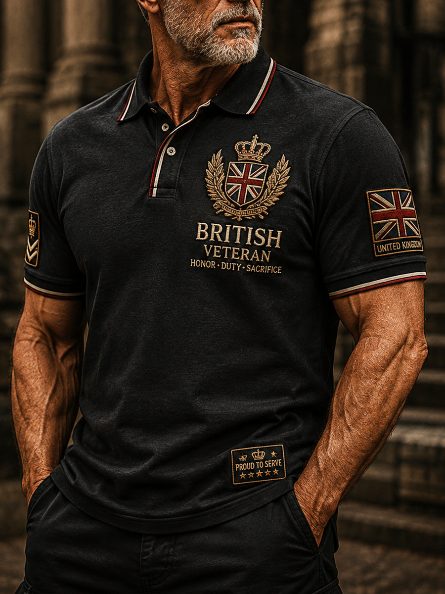 Men's British Veteran Commemorative Print Short-Sleeve Polo Shirt