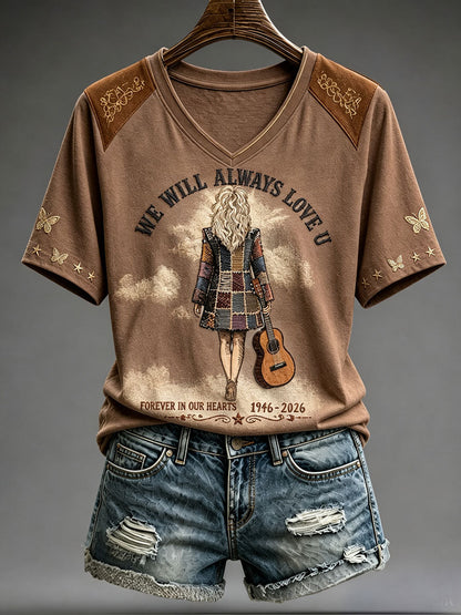 Women's Rip Country Music Lover Queen of Country Printed T-shirt