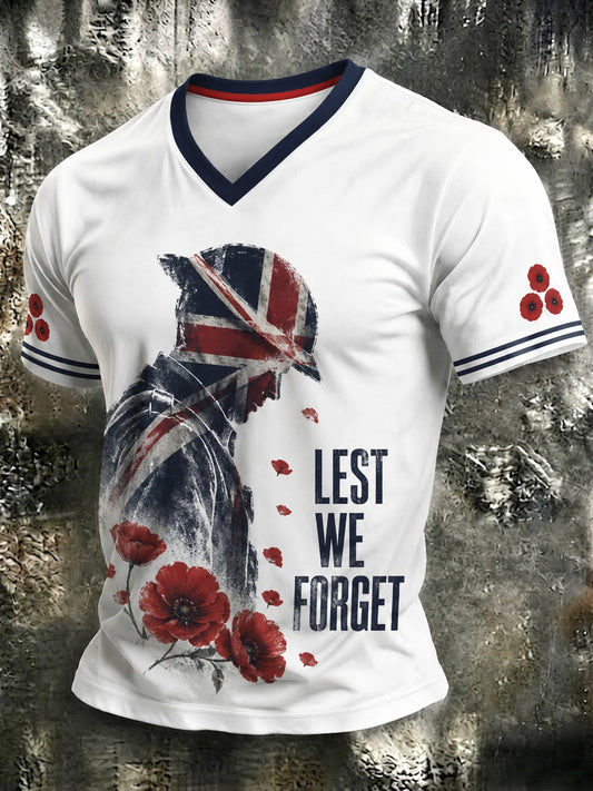 Men's Lest We Forget Printed V-neck T-shirt