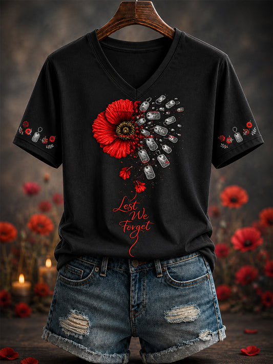Women's Remembrance Day Printed V-neck T-shirt