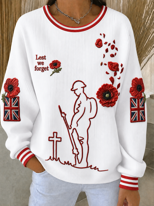 Women's Remembrance Day Ribbed Round-Neck Sweatshirt