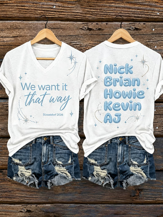 Women's Retro 90s Music Inspired Graphic Print Casual V-Neck Tee