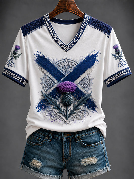 Women's St Andrew’s Day Printed V-neck T-shirt