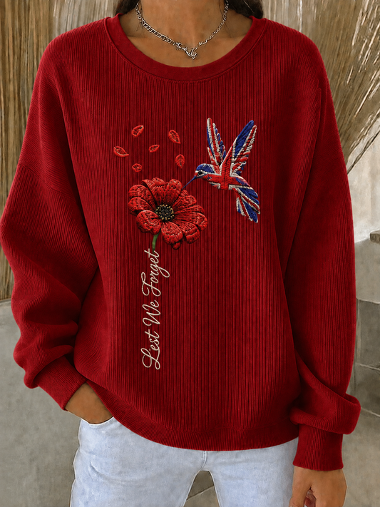Women's Remembrance Day Ribbed Round-Neck Sweatshirt