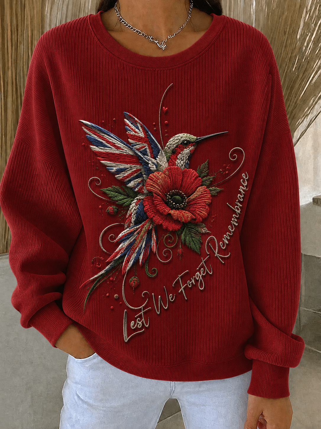 Women's Remembrance Day Ribbed Round-Neck Sweatshirt