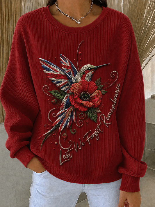 Women's Remembrance Day Ribbed Round-Neck Sweatshirt