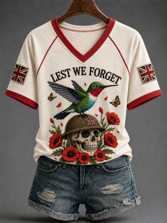 Women's Remembrance Day V-neck Off-shoulder Short-sleeved T-shirt