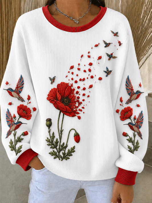 Women's Remembrance Day Ribbed Round-Neck Sweatshirt