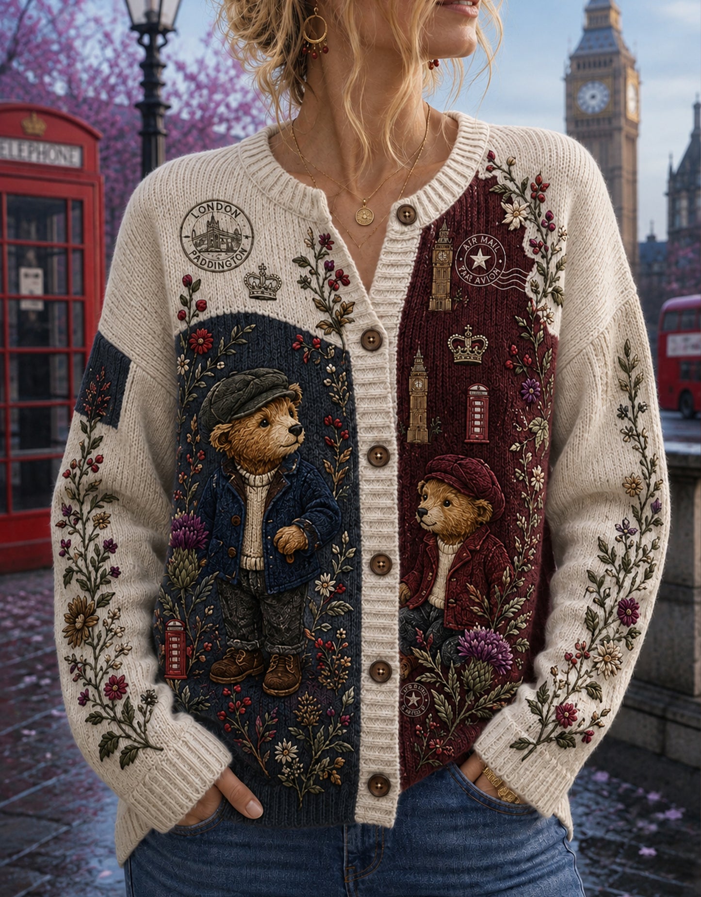 Women's UK Paddington Bear Sweater Cardigan