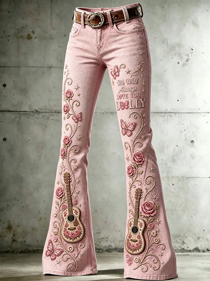 Women's Country Music Lover Queen of Country Floral Art Printed Pants