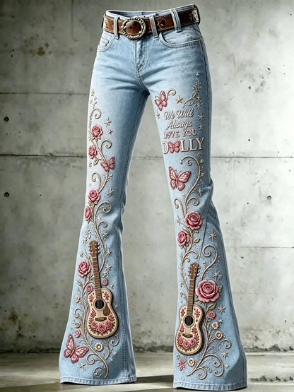 Women's Country Music Lover Queen of Country Floral Art Printed Pants