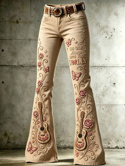 Women's Country Music Lover Queen of Country Floral Art Printed Pants