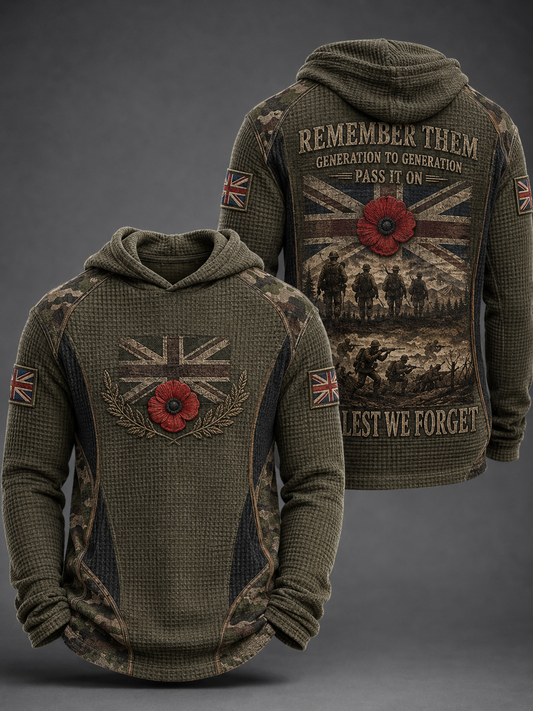 Men's REMEMBER THEM GENERATION TO GENERATION PASS IT ON LEST WE FORGET Waffle Hoodie