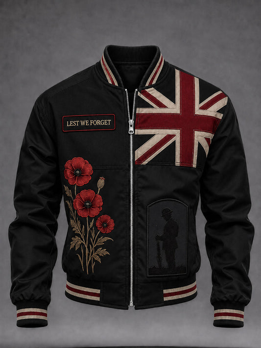 Men's Remembrance Day UK Flag Printed Monkey Jacket