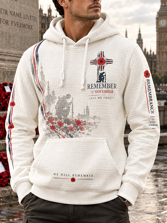 Men's British Rememberance Day-Themed Printed Checkered Cotton Hoodie