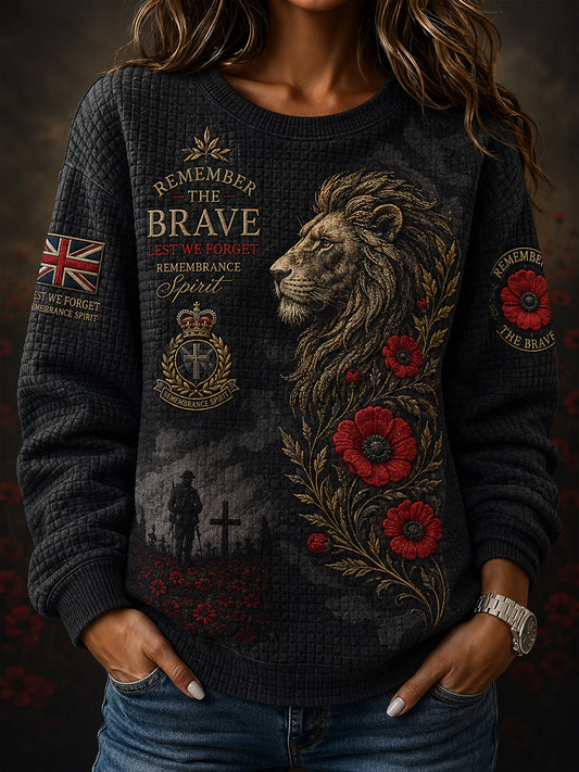 Women's Remembrance Day Print Waffle-Knit Long-Sleeve Top