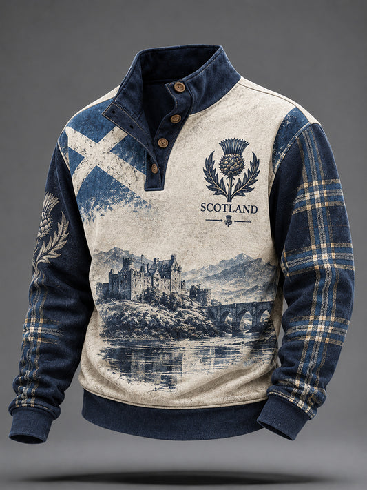 Men's Scotland Graphic Button Stand‑Collar Sweatshirt
