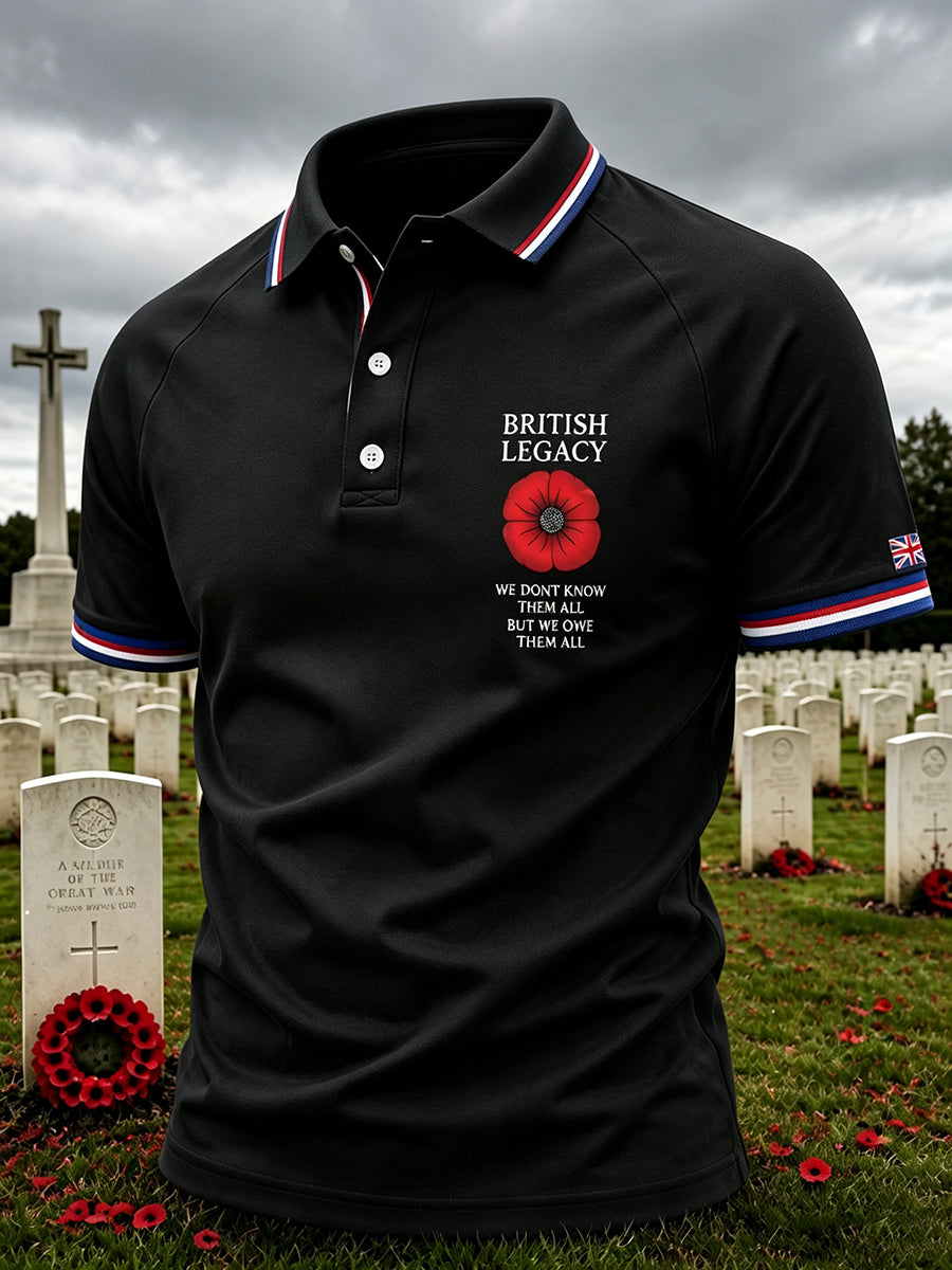 Men's Vintage British Rememberance Day-Themed Printed Polo Shirt