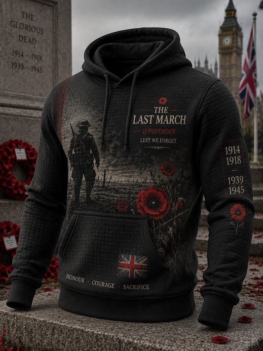 Men's Vintage British Rememberance Day-Themed Printed Hoodie
