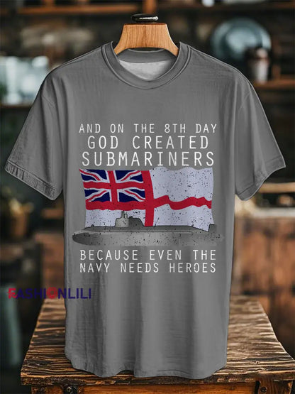 Unisex Vintage God Created Submariners Print Casual Tee