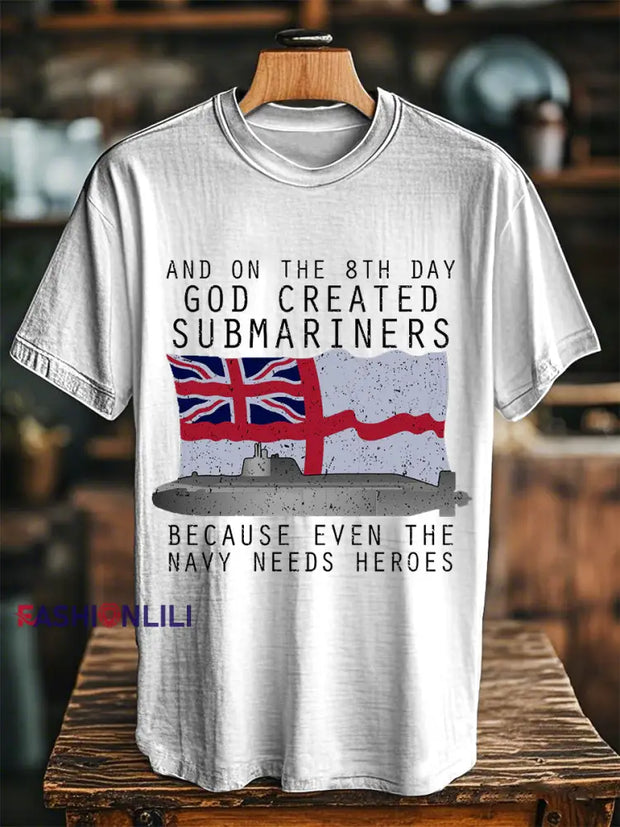 Unisex Vintage God Created Submariners Print Casual Tee